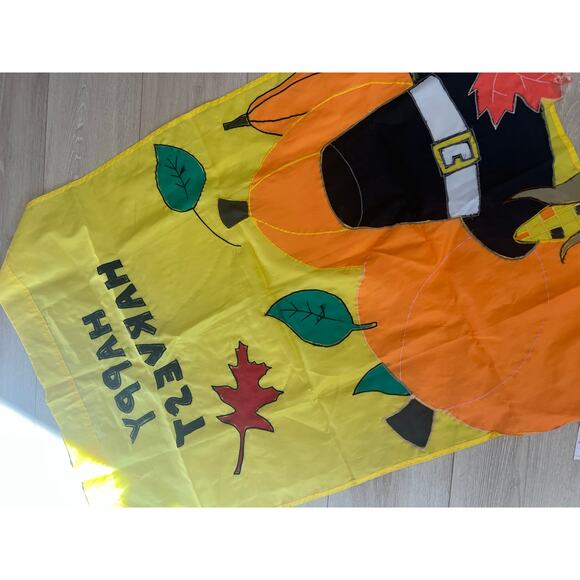 Vintage Outdoor Porch Flag Thanksgiving Pilgrim Hat Happy Harvest Autumn JL - Picture 8 of 9